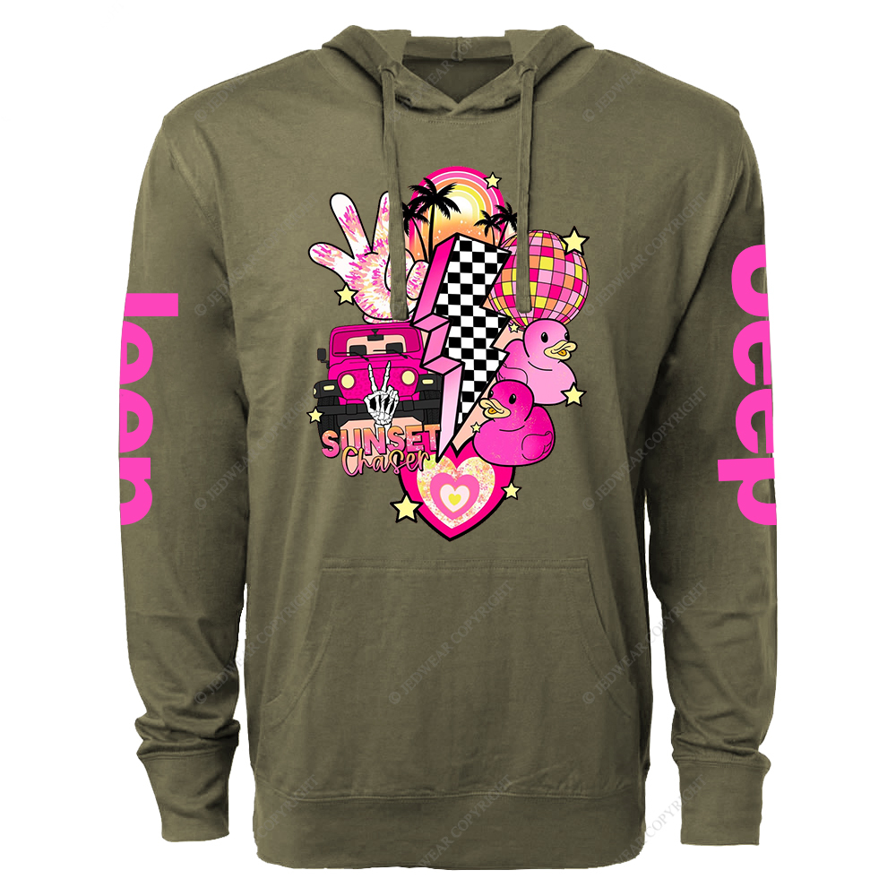 Pink off-Roading Vehicle Sunset Chaser Rubber Duck Jp Oversized Lightweight Hoodie   