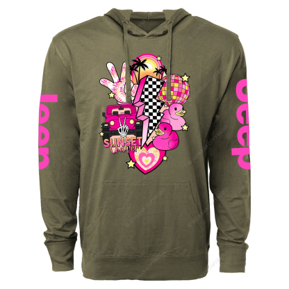 Pink off-Roading Vehicle Sunset Chaser Rubber Duck Jp Oversized Lightweight Hoodie   