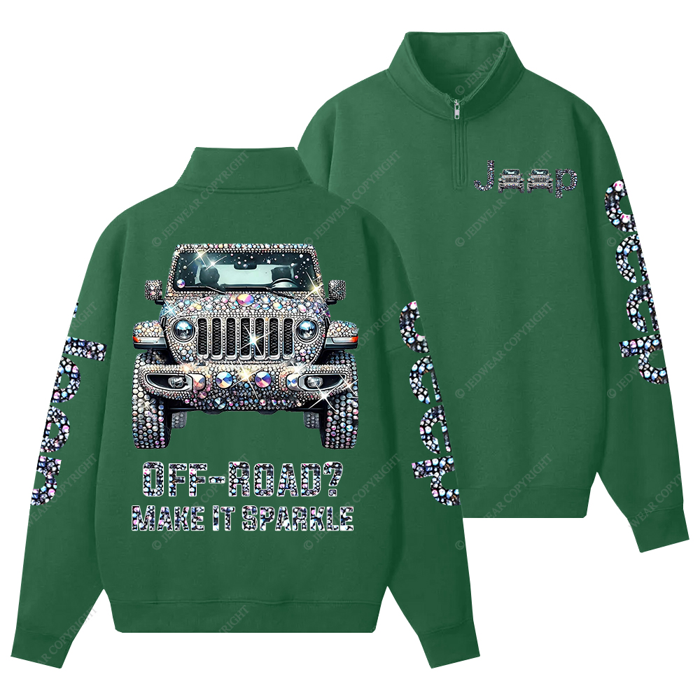 Bling Sparkle Rhinestone Car Glam Girl Jp Half-Zip Jacket Sweatshirt