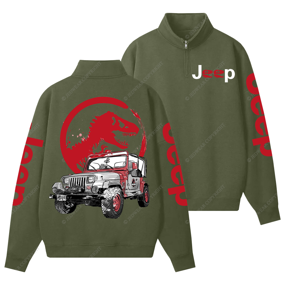 Dinosaur On The Back Of An Off-Road Vehicle Jp Half-Zip Jacket Sweatshirt
