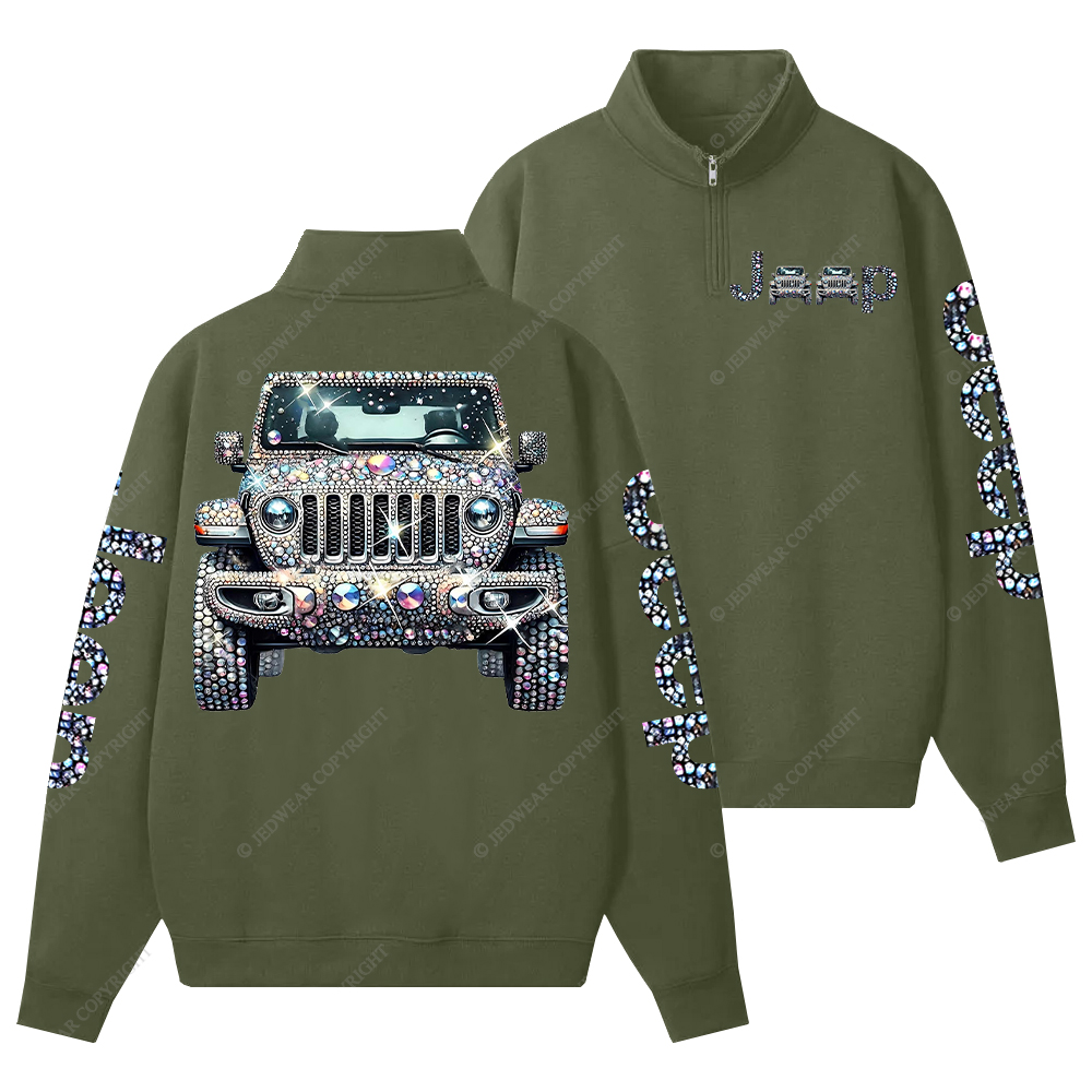 Bling Sparkle Rhinestone Car Glam Girl Jp Half-Zip Jacket Sweatshirt
