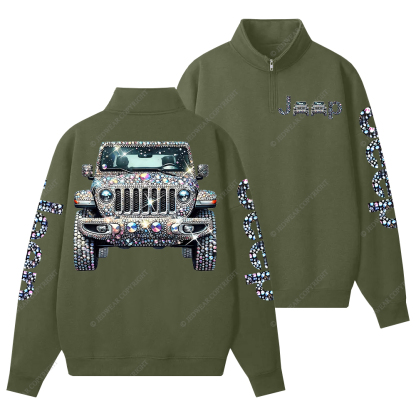 Bling Sparkle Rhinestone Car Glam Girl Jp Half-Zip Jacket Sweatshirt