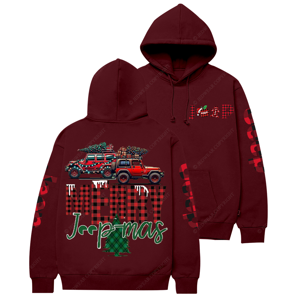 Merry Christmas Red And Black Plaid Jp Casual Hoodie