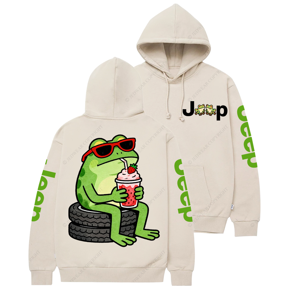 A Cute Frog Sits On A Tire Jp Casual Hoodie
