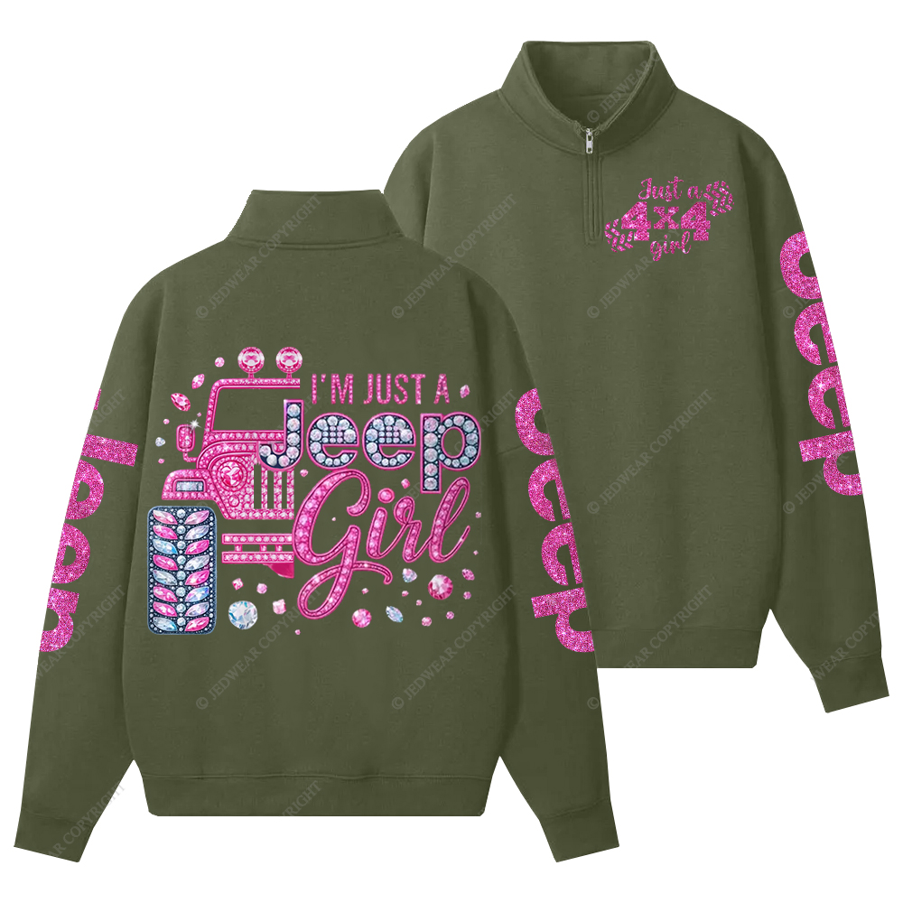 Rhinestone Pink Bling Car Jp Half-Zip Jacket Sweatshirt