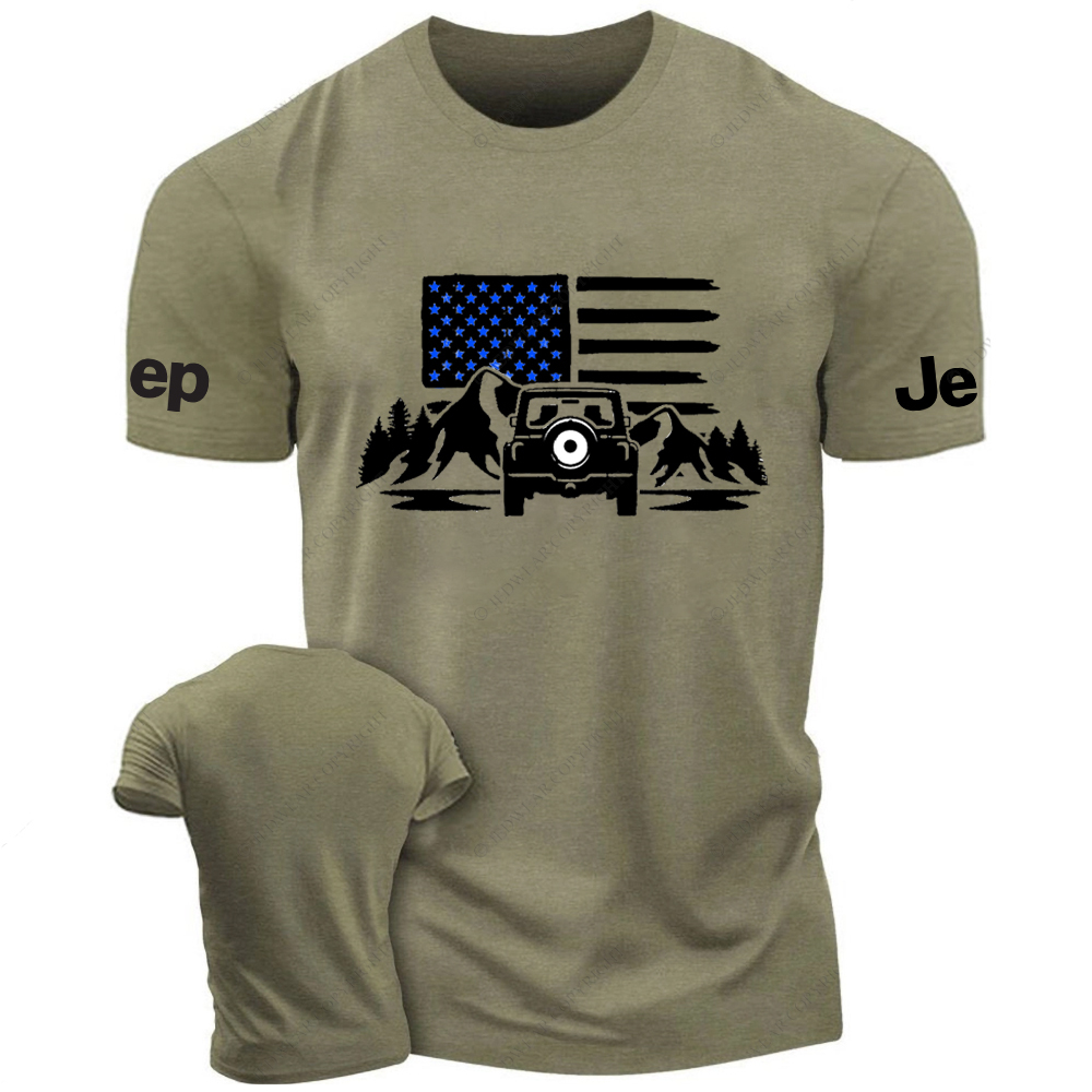 Four-Wheeler American Flag Trees Mountains Jp T-Shirt