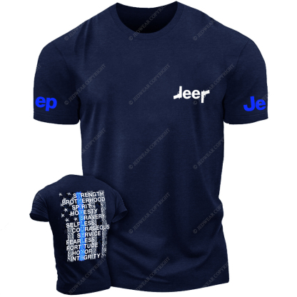 Thin Blue Line American Flag Policeman Gun Front And Rear Design  Jp T-Shirt