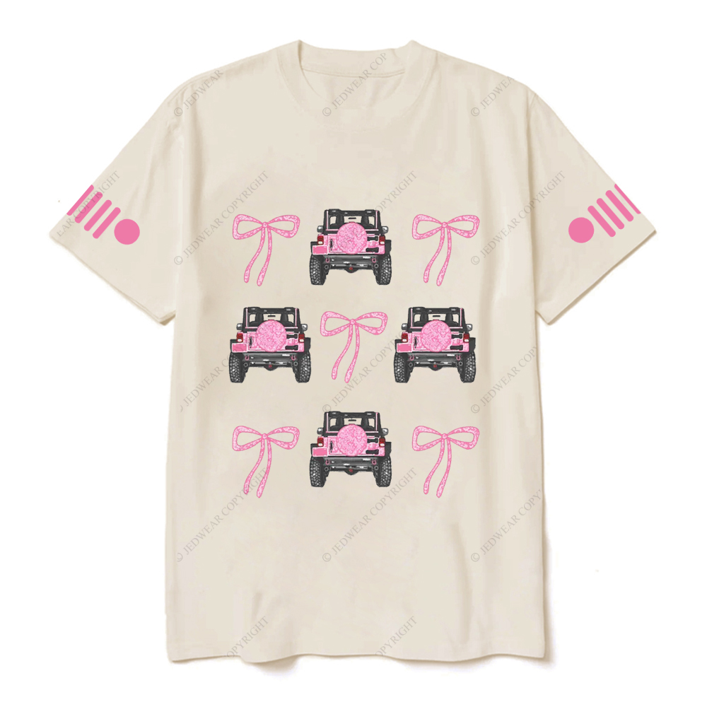 Jp Girl Pink Bow Tie Back View Of Car Jp T-Shirt