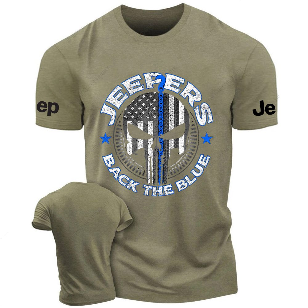 Policeman Jp Back The Blue Police Skull T-Shirt