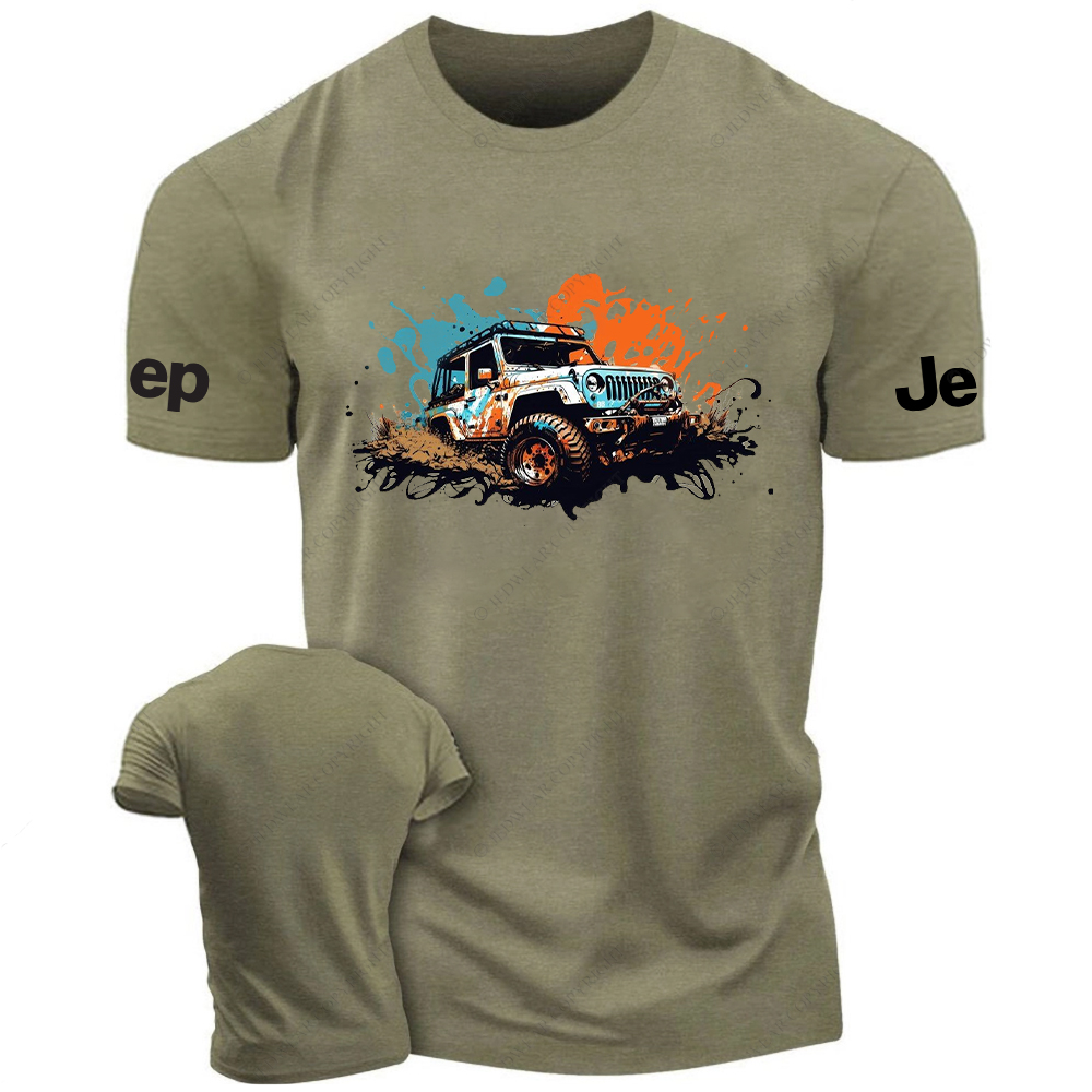Off-Road Vehicle Driving On Muddy Terrain Ink Painting Jp T-Shirt