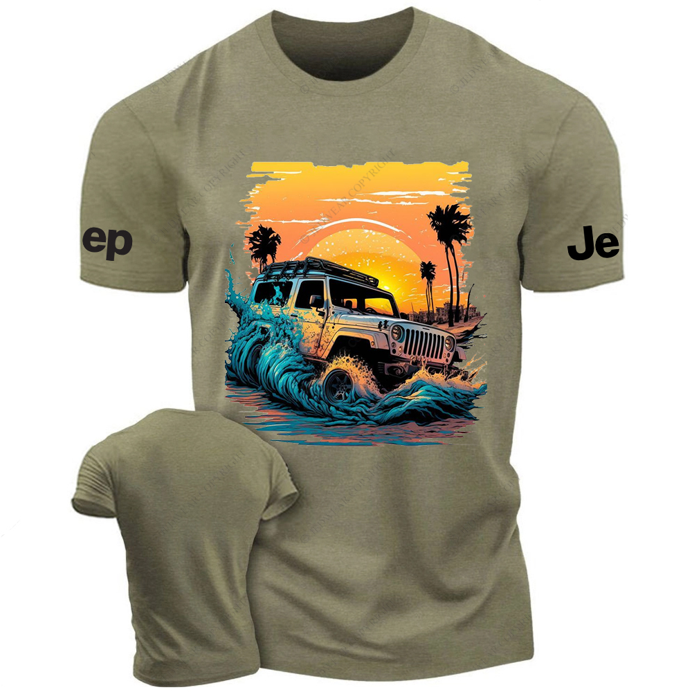 Colorful Beach Waves Sunset Palm Tree Jp T-Shirt