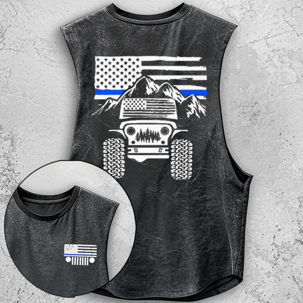 Jp American Flag Mountains Police Blue Line - Men Tank