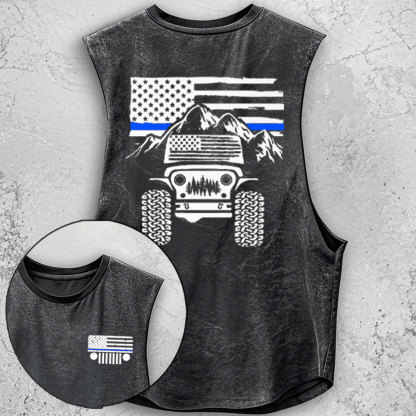 Jp American Flag Mountains Police Blue Line - Men Tank