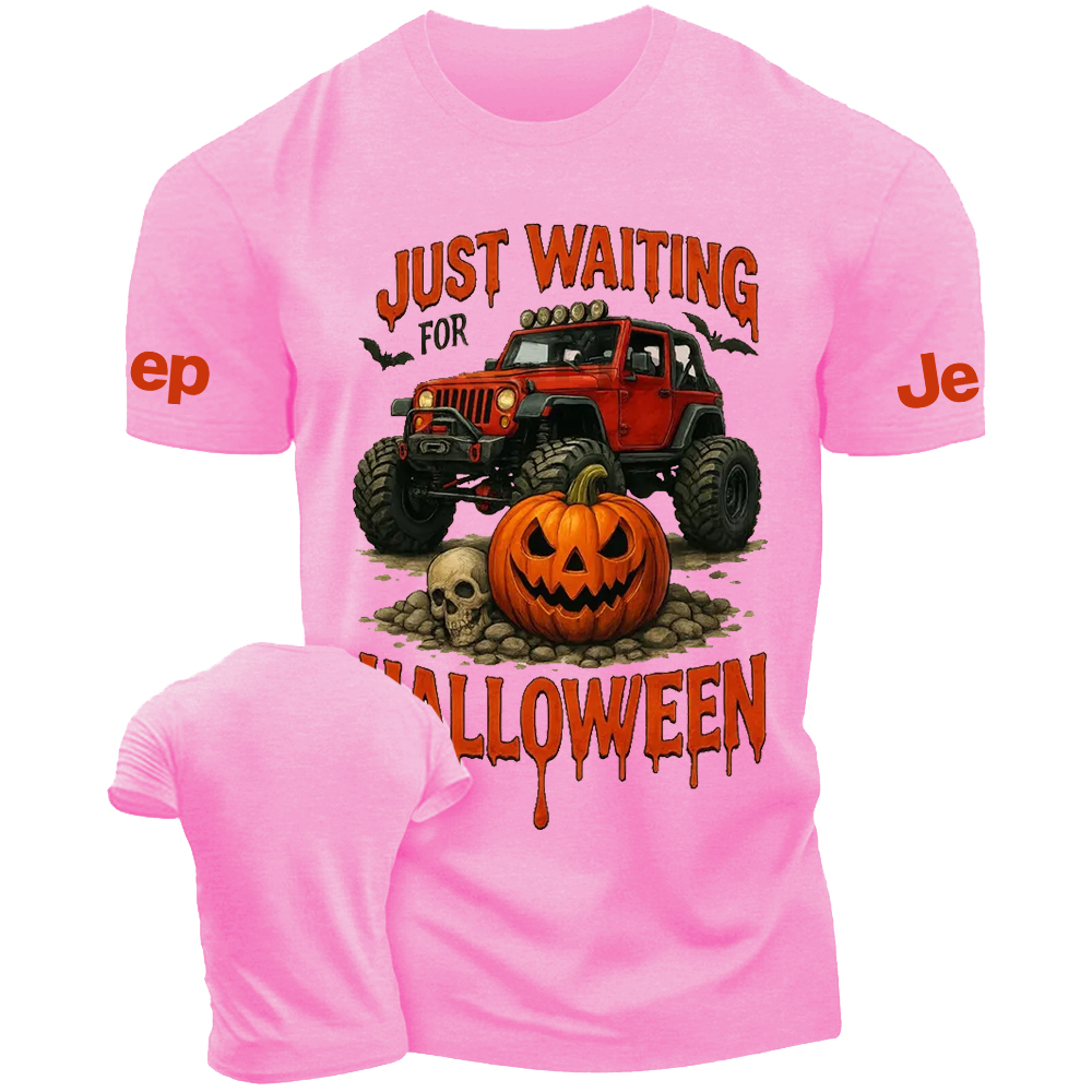 Just Waiting For Halloween Skull Bat Pumpkin Jp T-Shirt