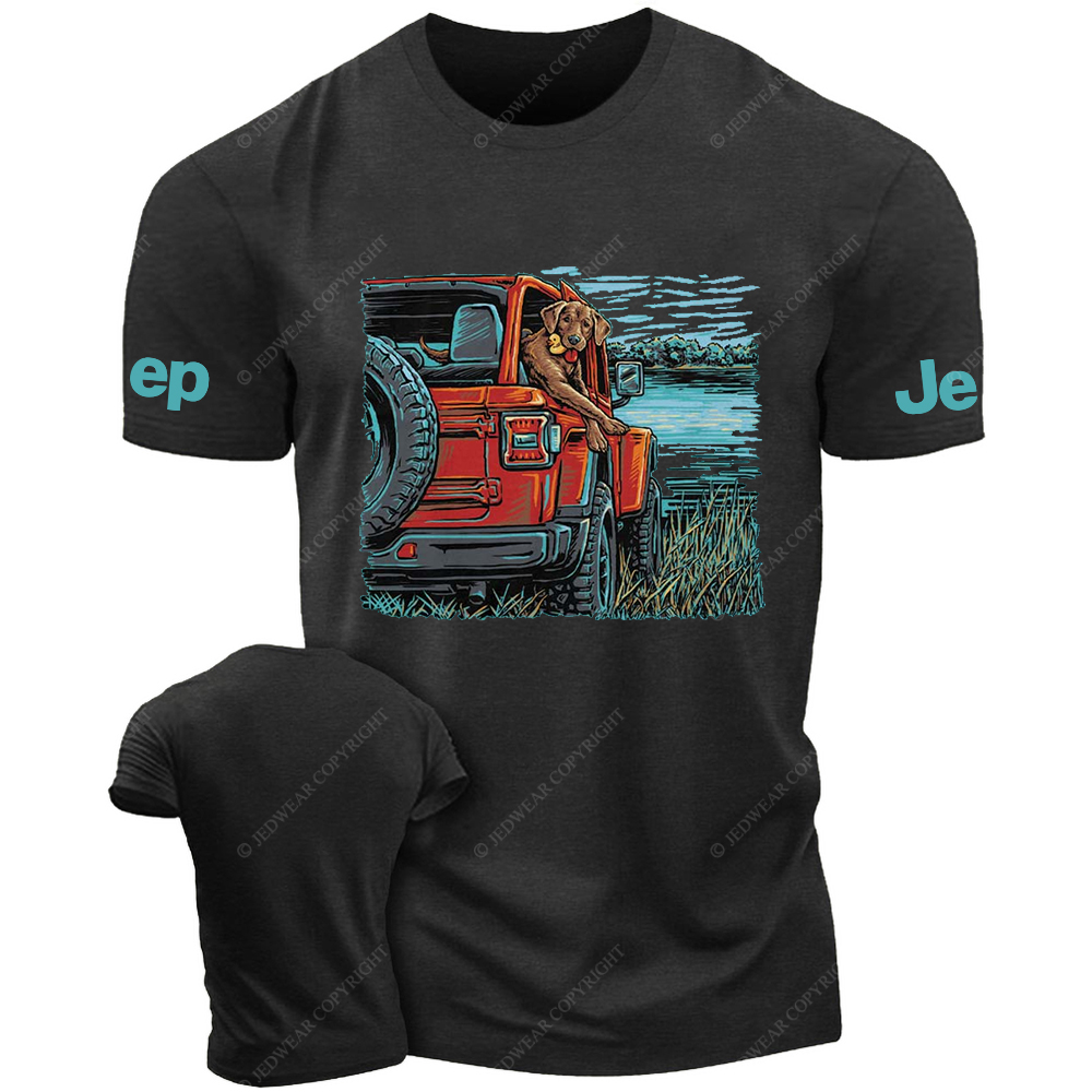 Dog In Car By The River Jp T-Shirt