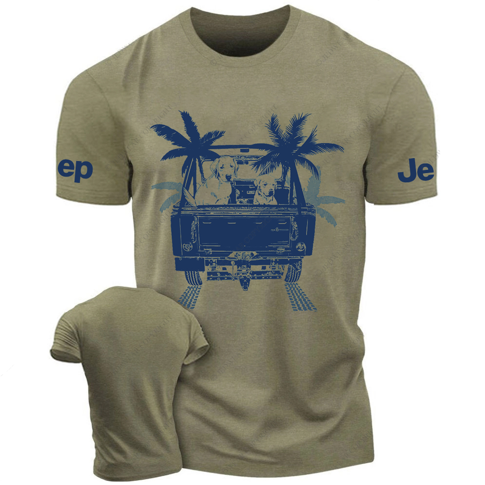 Palm Tree Dog In The Car Jp T-Shirt
