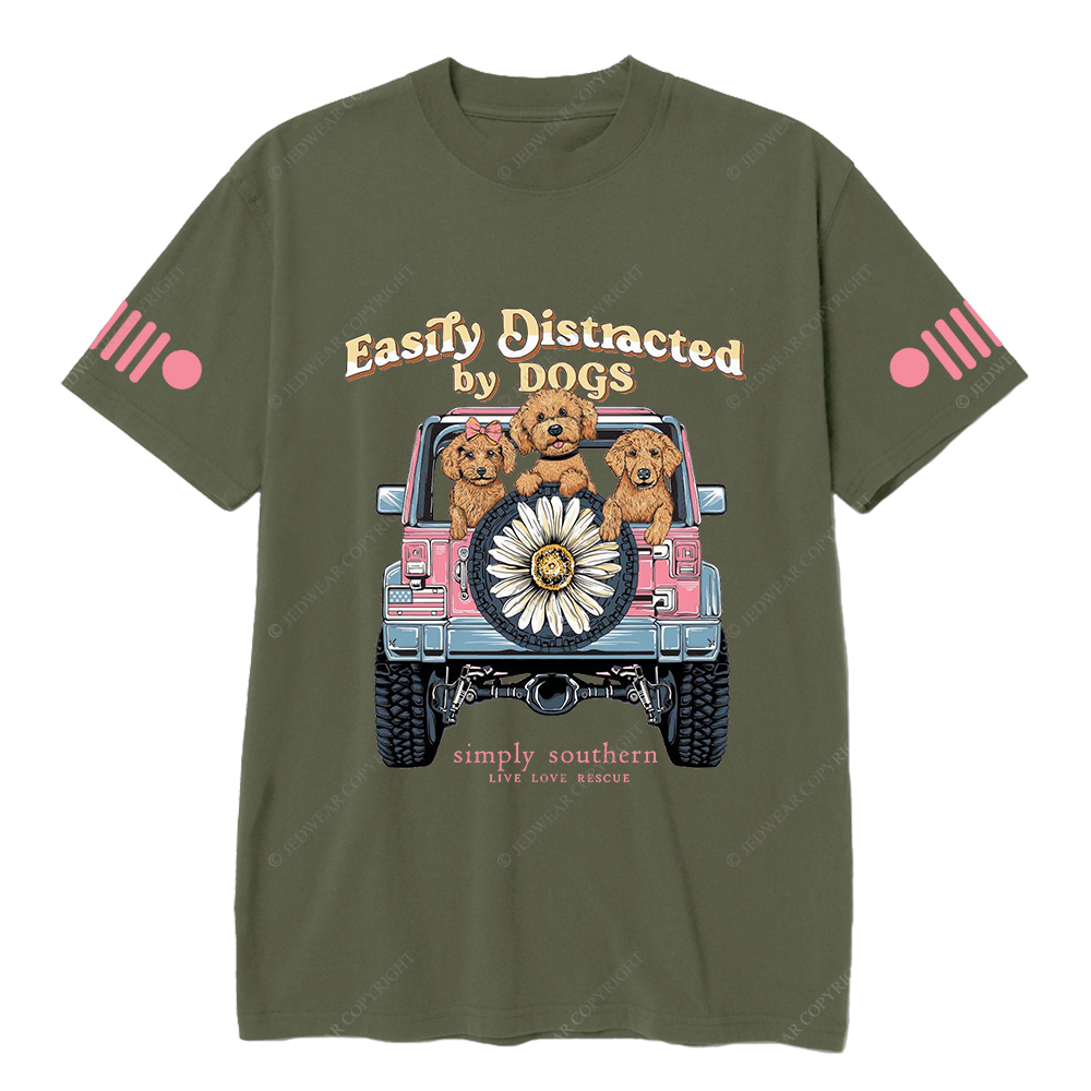 Cartoon Green Three Dogs Easily Distracted Simply Southern Live Love Rescue Jp T-Shirt