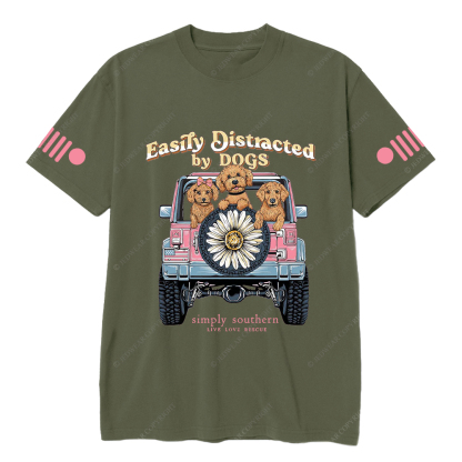 Cartoon Green Three Dogs Easily Distracted Simply Southern Live Love Rescue Jp T-Shirt
