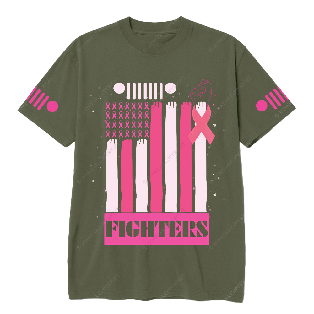 Fighters Breast Cancer American Flag Hand Jp T-Shirt