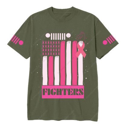 Fighters Breast Cancer American Flag Hand Jp T-Shirt