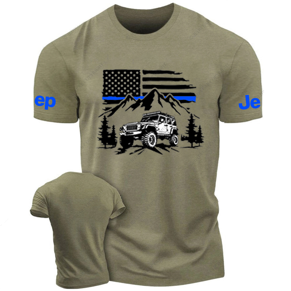 Jp Police Blue Line American Flag Mountains Silhouette T-Shirt Jp T-Shirt