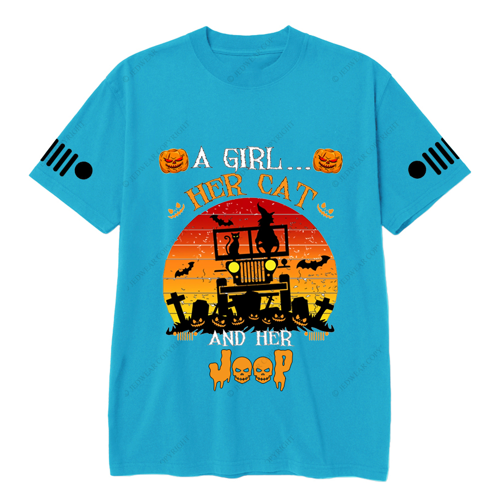 A Girl Her Cat Funny Halloween Cat Witch Classic Jp T-Shirt