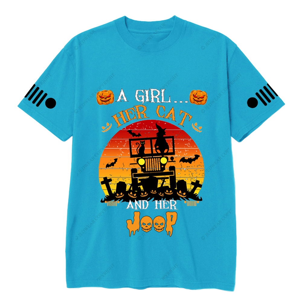 A Girl Her Cat Funny Halloween Cat Witch Classic Jp T-Shirt