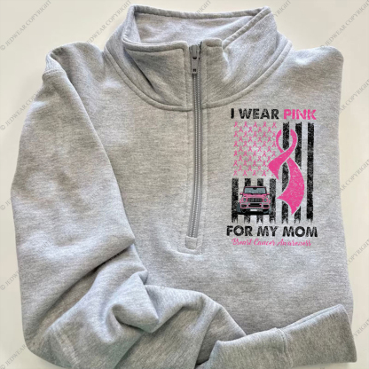 I Wear Pink For My Mom Breast Cancer Awareness Full-Zip Jacket Sweatshirt