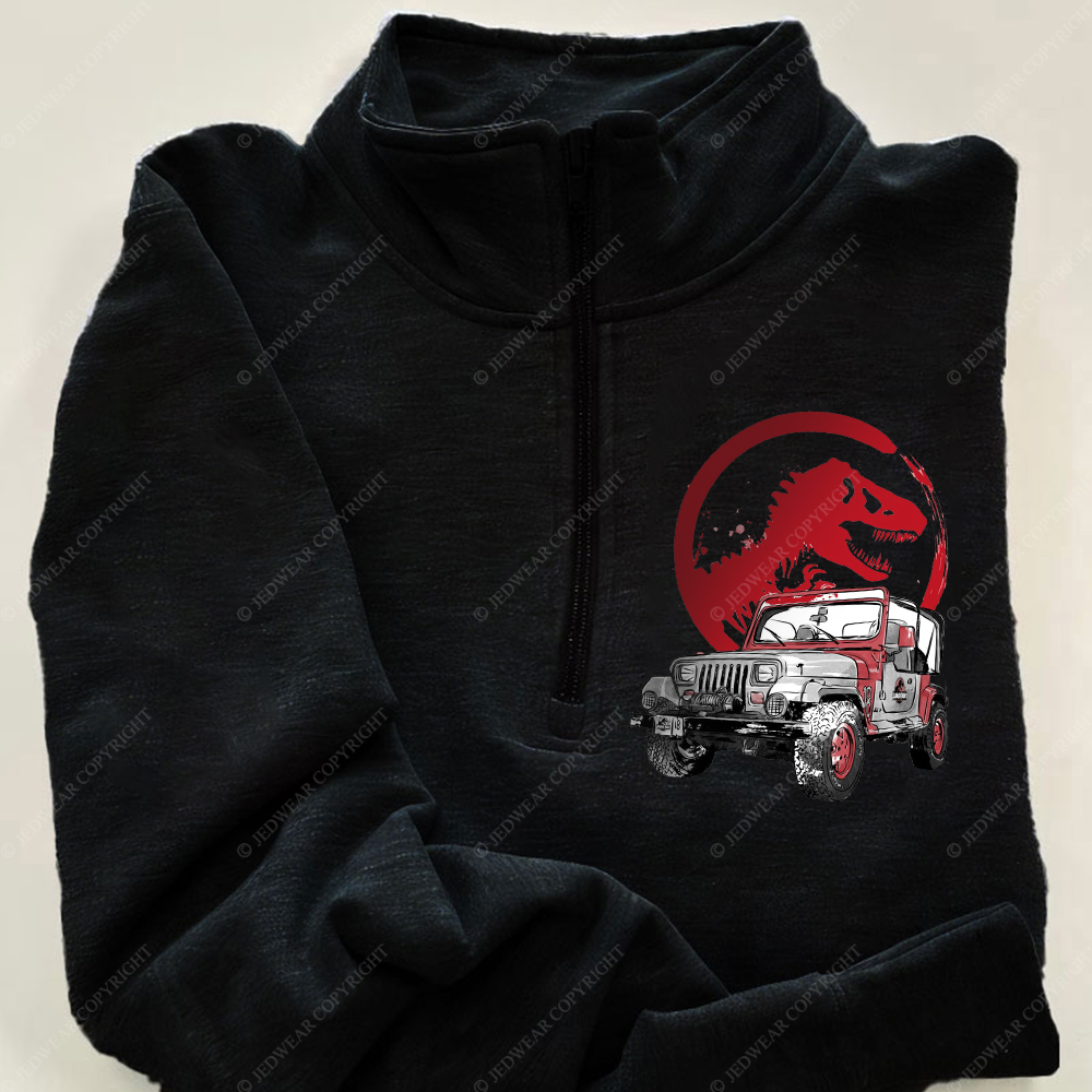 Dinosaur On The Back Of An Off-Road Vehicle Full-Zip Jacket Sweatshirt