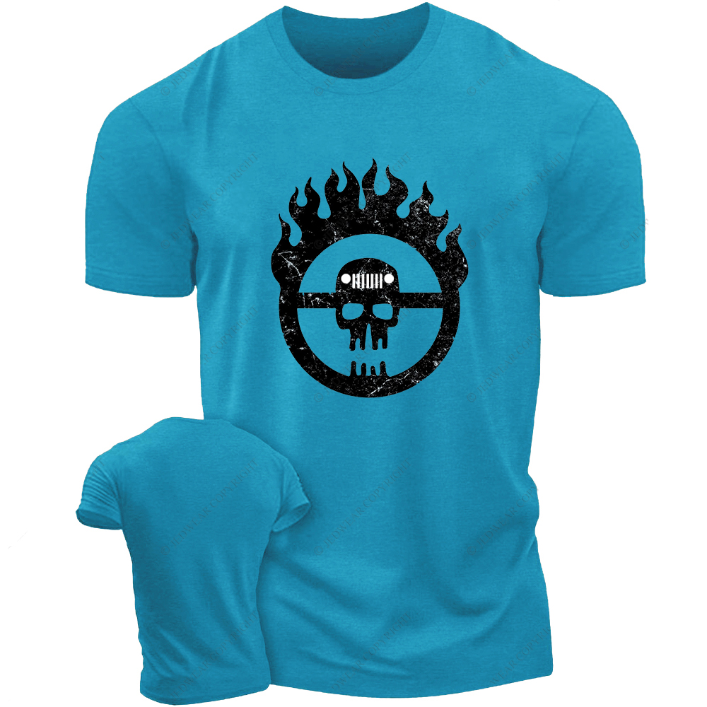 Skull Fire Black And White Sketch T-Shirt
