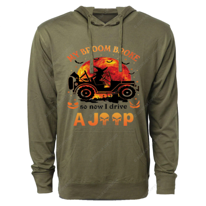 Halloween Pumpkin Bat My Broom Broke So Now I Drive A Car Jp Oversized Lightweight Hoodie