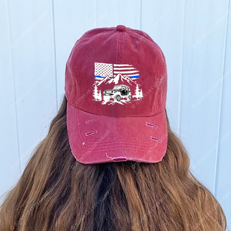 Jp Police Blue Line American Flag Mountains Silhouette Jp Baseball Cap