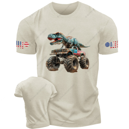 Dinosaur with Truck Patriotic Monster T-Rex Jp T-Shirt