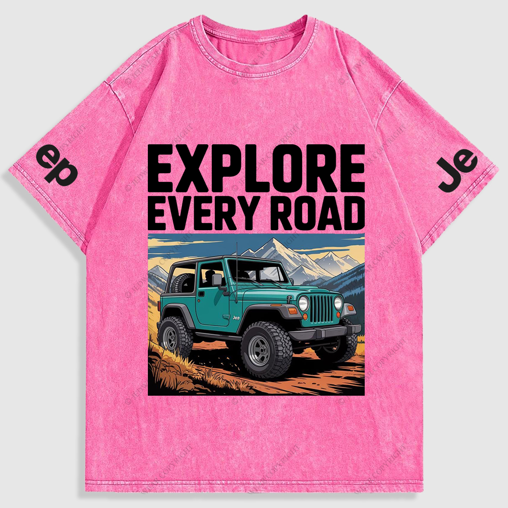 Explore Every Road  Snowy Mountain Meadows Washed T-Shirt