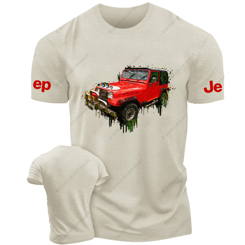 Red Car Off-Road Acrylic Painting Jp T-Shirt