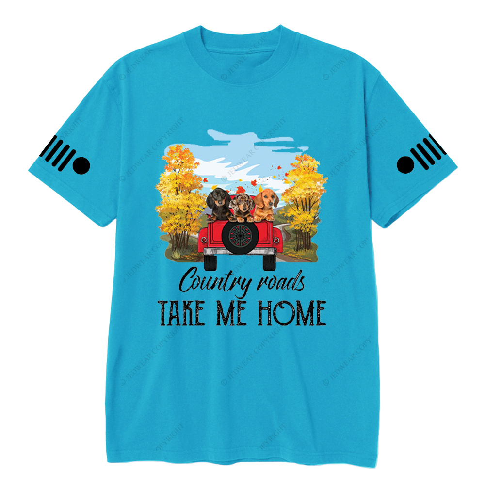 Car Dachshunds Country Roads Take Me Home Jp T-Shirt