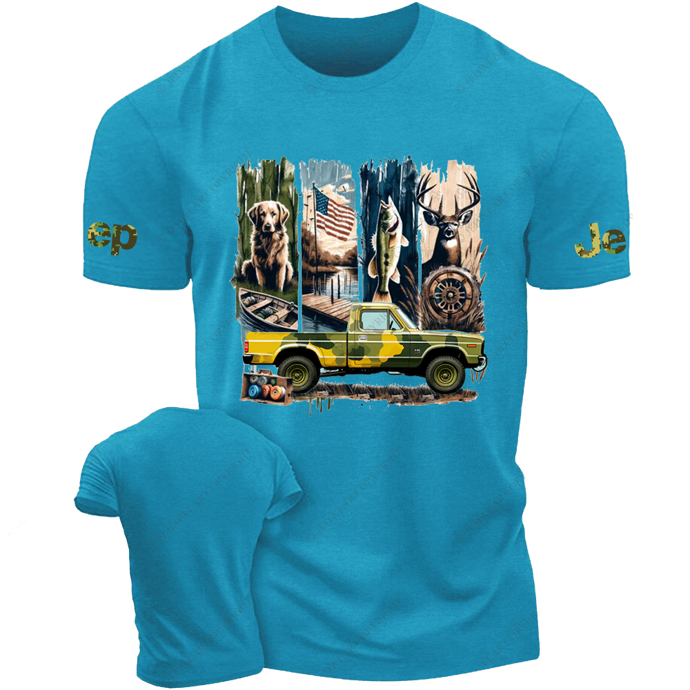 Fish Dog Antelope American Flag Jp T-Shirt