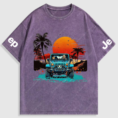 Woman Cat Sunset Beach Seaside Washed T-Shirt