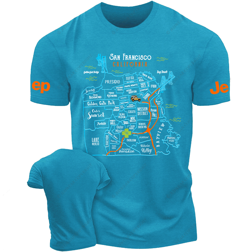Vibrant Map Of SAN FRANCISCO CALIFORNIA Jp T-Shirt