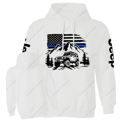 Jp Police Blue Line American Flag Mountains Silhouette Jp Casual Hoodie
