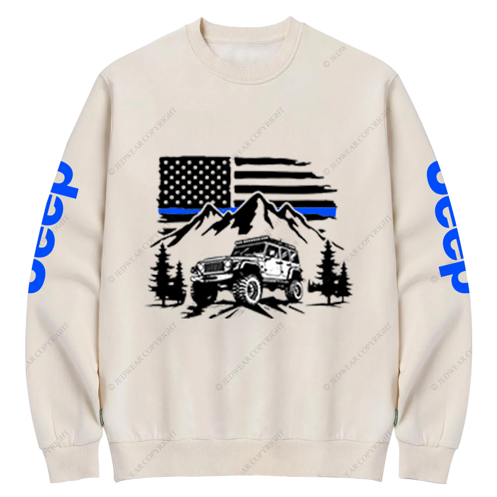 Jp Police Blue Line American Flag Mountains Silhouette Jp Crew Neck Sweatshirt