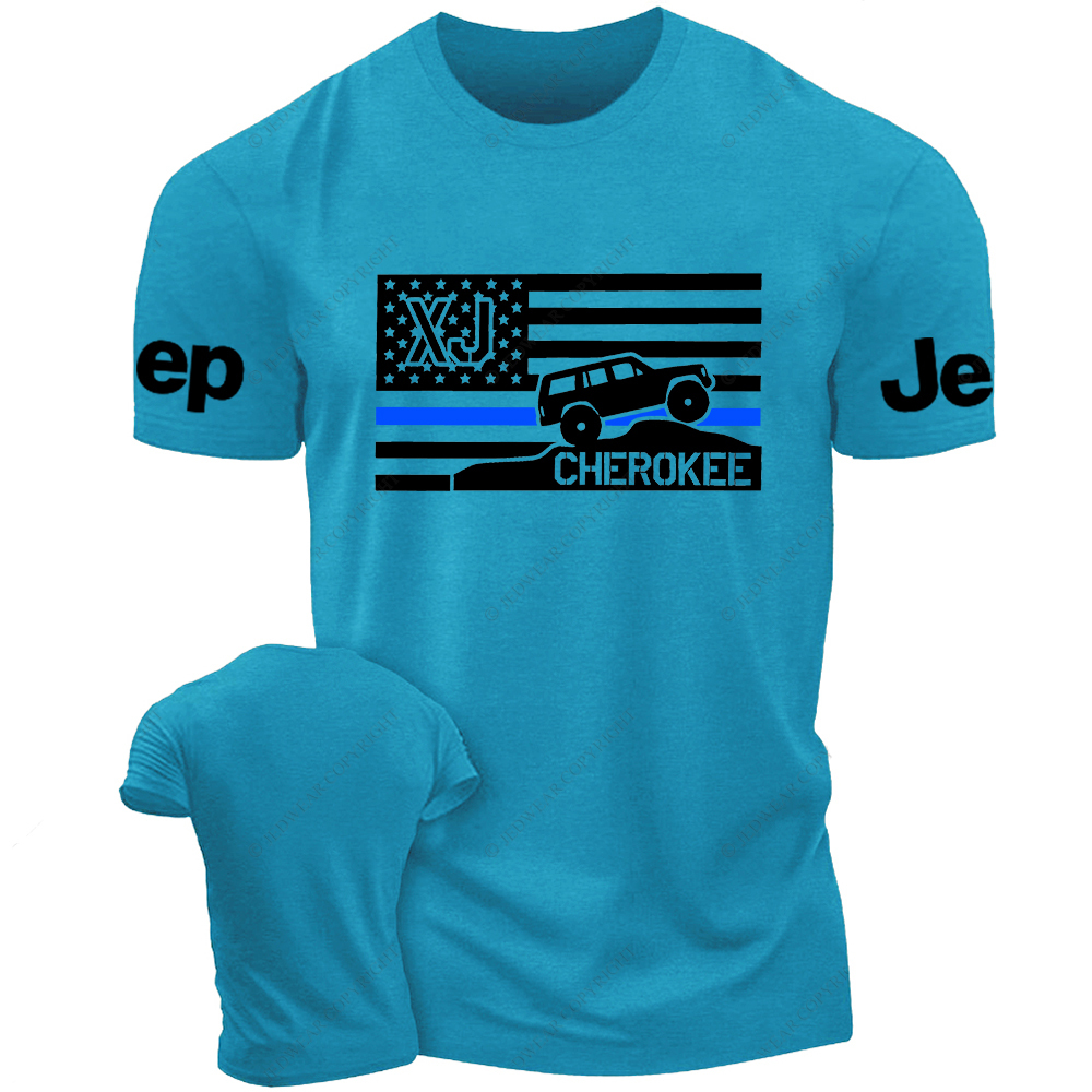 Cherokee XJ Police Blue Line American Flag Silhouette Jp T-Shirt