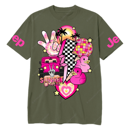 Pink off-Roading Vehicle Sunset Chaser Rubber Duck Jp T-Shirt