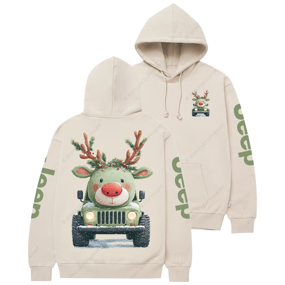 Cute Off-road Vehicle Transformed Into A Christmas Reindeer Jp Casual Hoodie