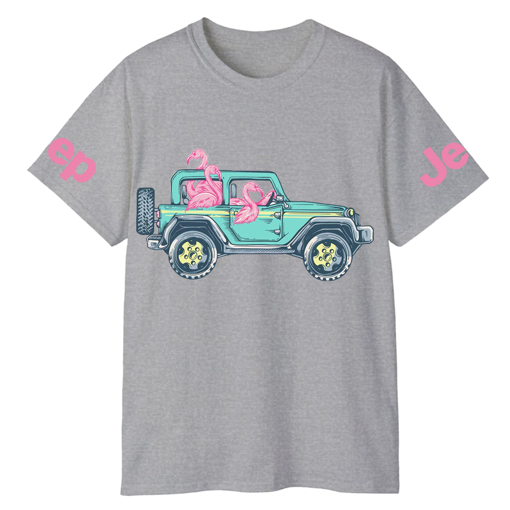 Green Car Flamingos Jp T-Shirt
