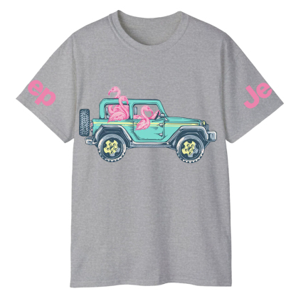 Green Car Flamingos Jp T-Shirt