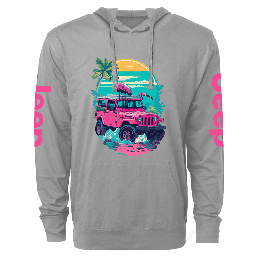 Pink Off-Road And Pink Swan Flamingo On The Seashore Jp Lightweight Hoodie