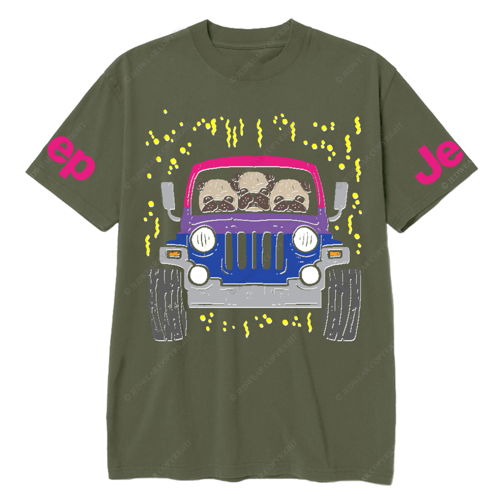 Three Shar Pei Dogs Driving A Car Jp T-Shirt 