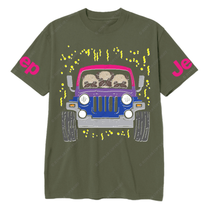 Three Shar Pei Dogs Driving A Car Jp T-Shirt 