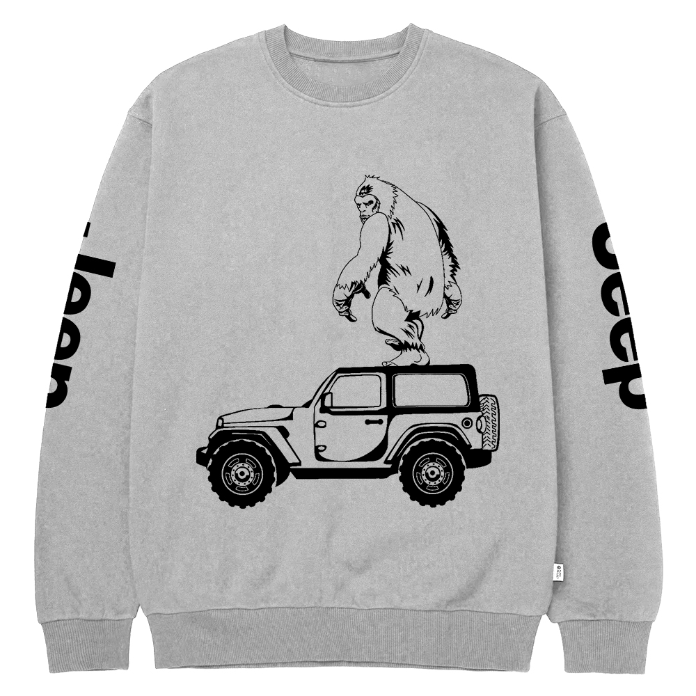 Bigfoot Chasing Car Jp Crew Neck Sweatshirt